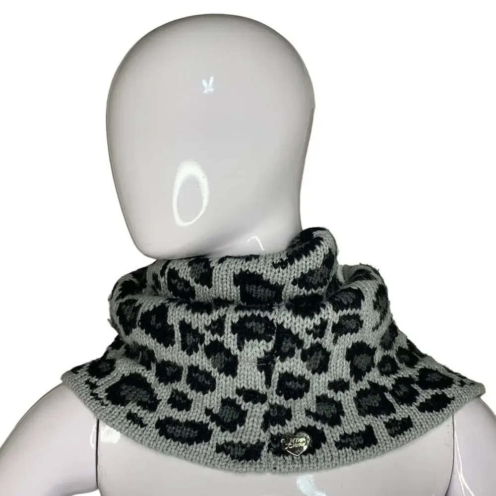 Betsey Johnson Animal Print Infinity Scarf Gray and Black Fine Knit